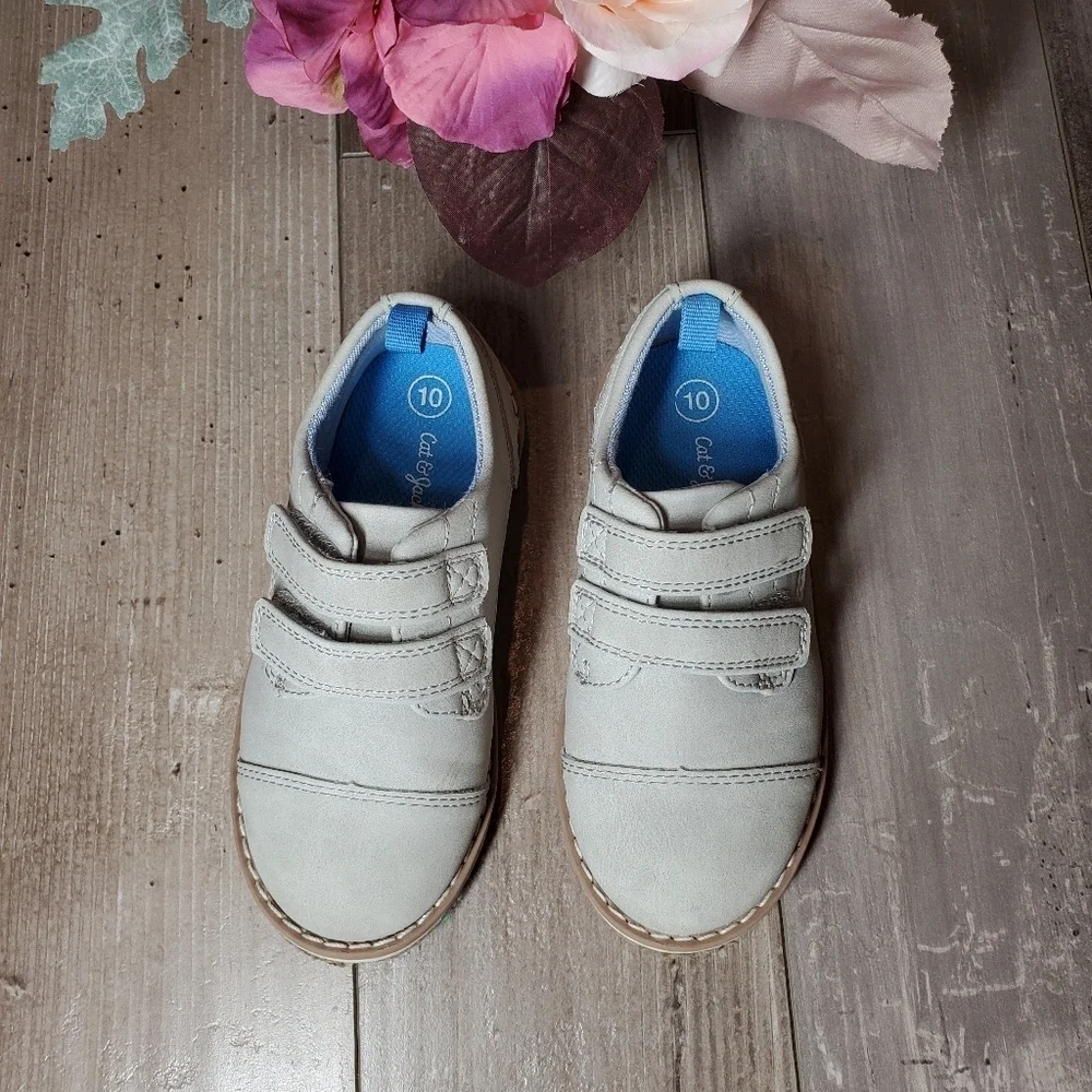Cat & Jack Grey Toddler Boy Velcro Oxford Dress Shoes Size 10 NWOT EUC